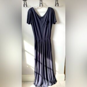 HEATHER, women’s gray wide leg short sleeve jumpsuit, probably a small/medium